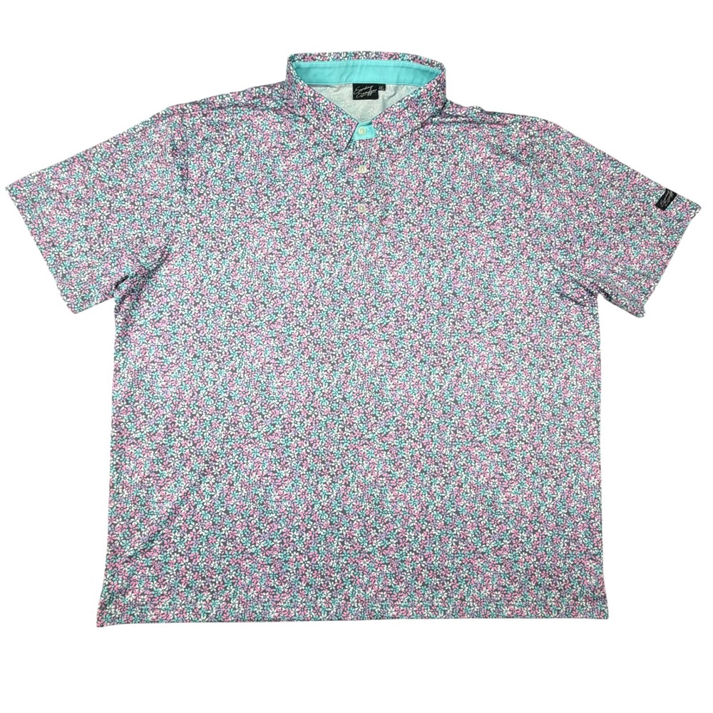 Sunday Swagger Mens 4XL Floral Performance Golf Polo Shirt Short Sleeve Pink